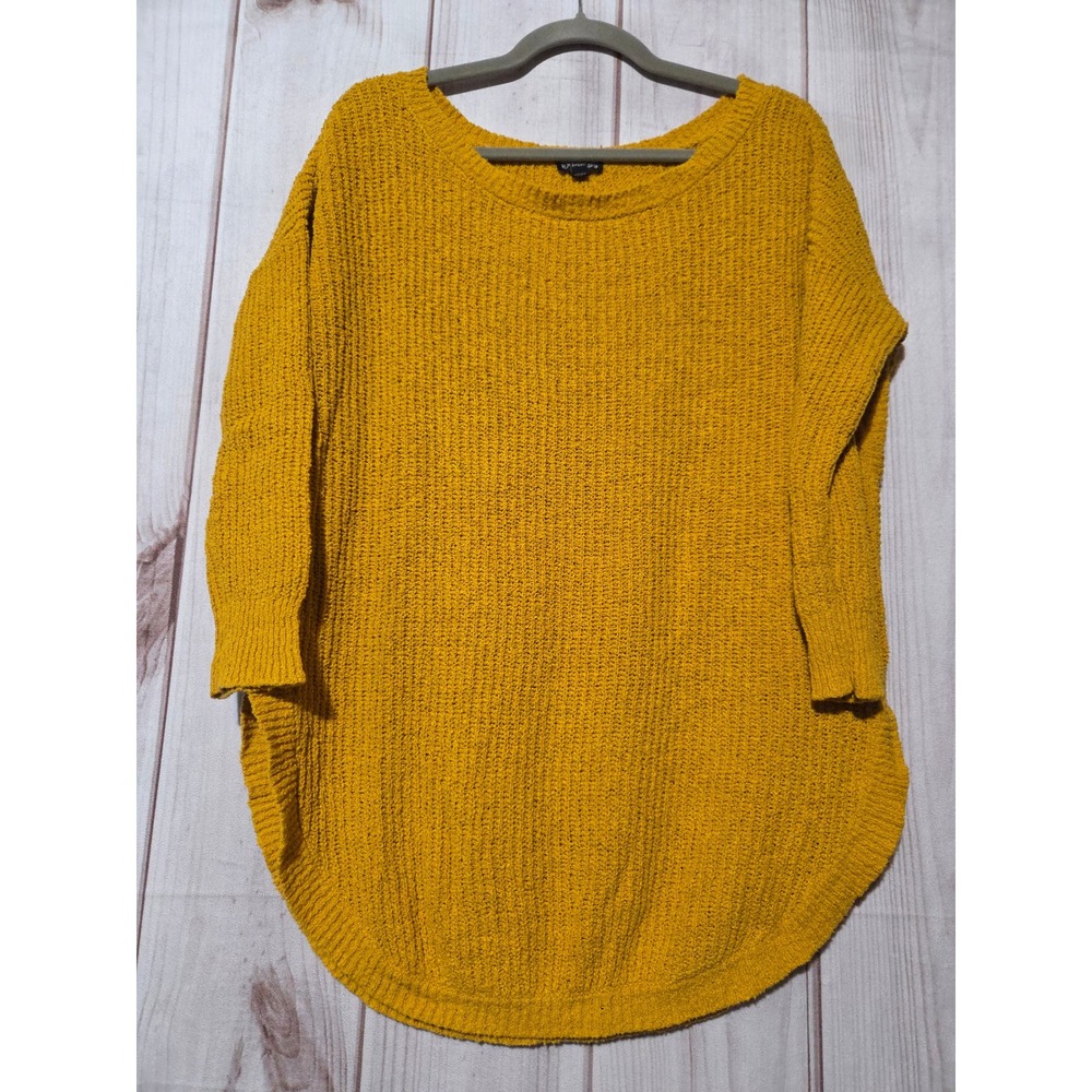Express Womens Mustard Yellow Chunky Knit Oversized Tunic Sweater Small High Low
